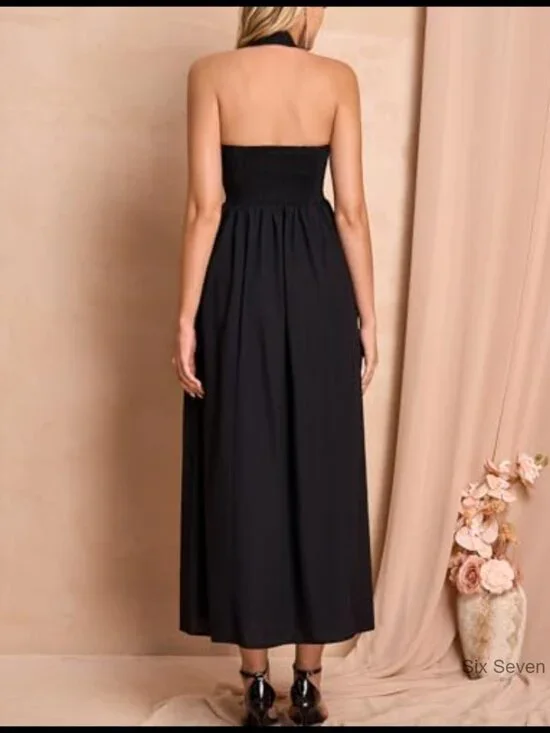 Halter Midi Dress Corset Elegant Long Formal Cocktail Wedding Guest - Picture 2 of 6